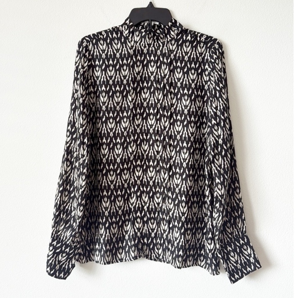 Silk Black and White Patterned Women's Top
